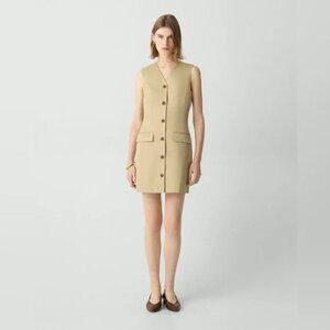 NWT Theory Sleeveless Blazer Button Dress Trench Cotton Chino Lined $375